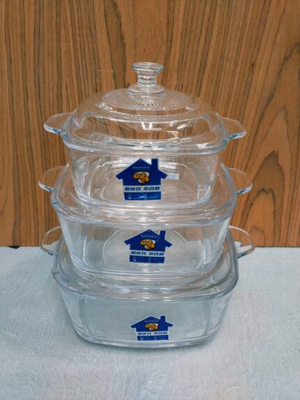 Poojing Crystal Glass Casserole – 3 Pcs